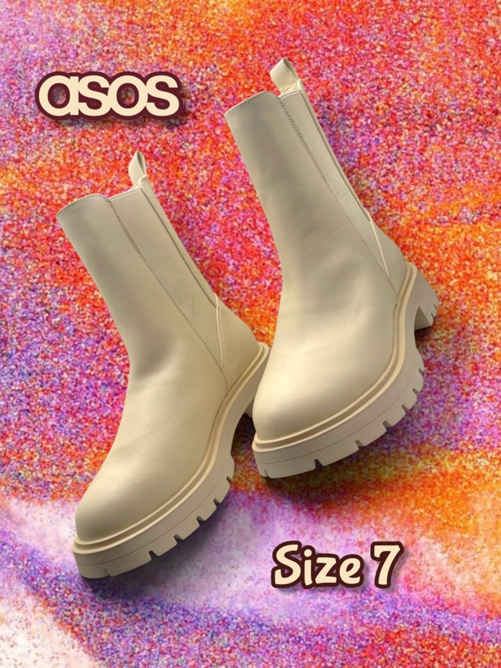 ASOS Off White Lug-Sole Chelsea Ankle Boots Size 7